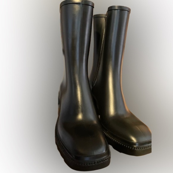 INC rubber boots, sz 9, black, 2 and 3/4" block heel, half calf!​ - Picture 5 of 13